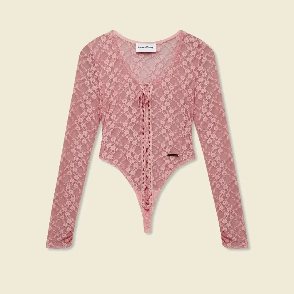 House Of Sunny Love Lace Bodysuit in Blush Pink